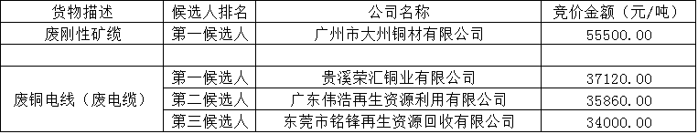 競價候選人公示 競價候選人公示